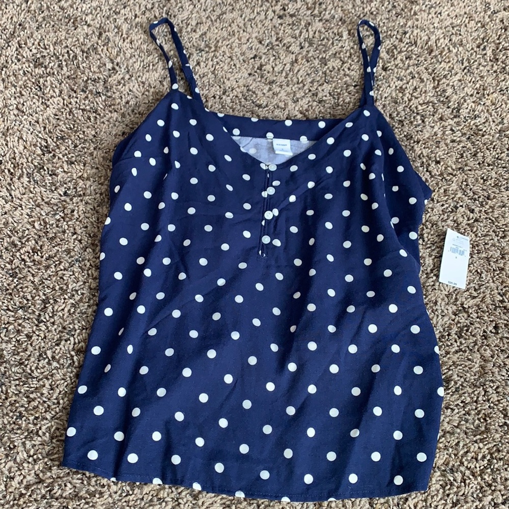 Navy flowy polka dot tank top